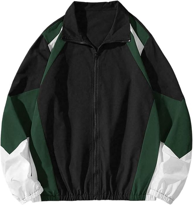 Green and black colour-block zip jacket
