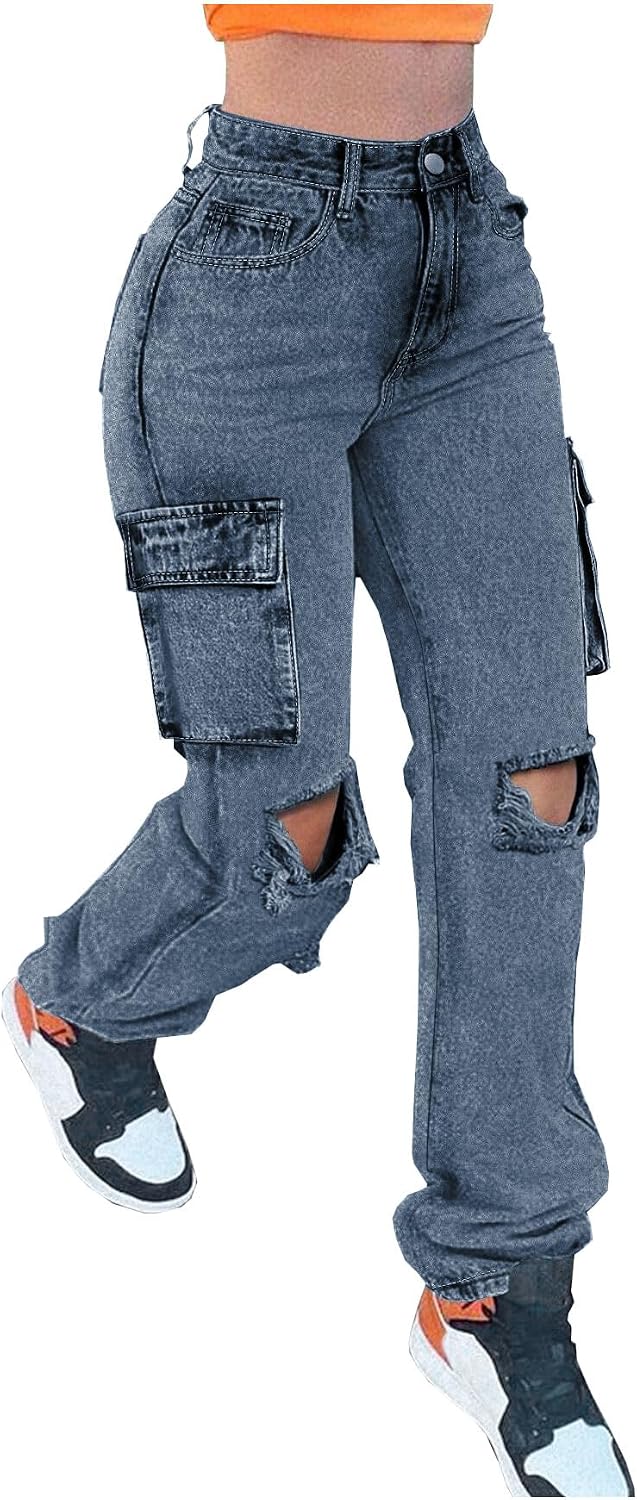 Distressed high-waisted cargo jeans for a Beth Dutton Yellowstone outfit