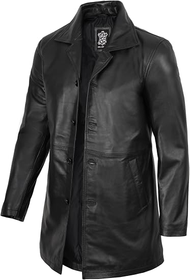 Long black lambskin leather coat