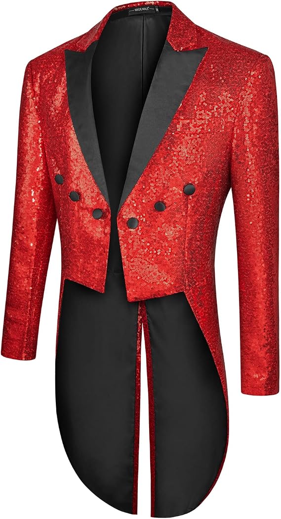 Red sequin tuxedo tailcoat