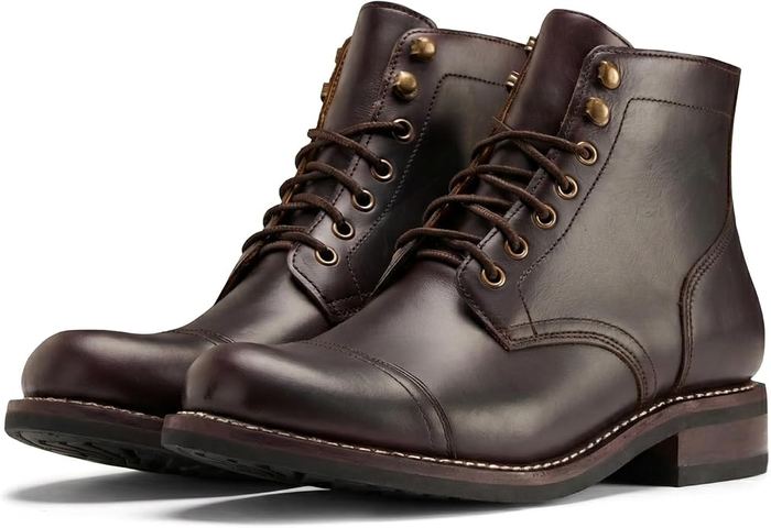 Brown leather work boots