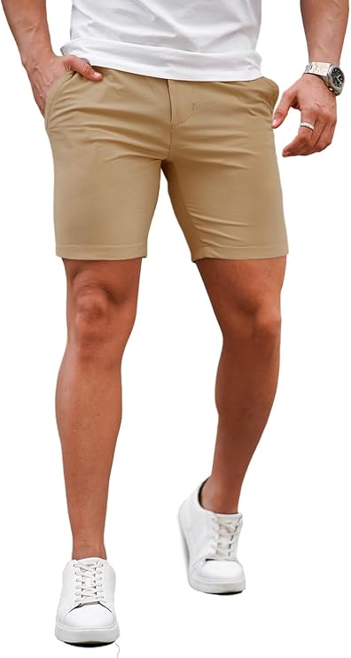 Khaki tapered chino shorts