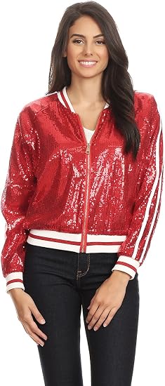 Red sequin bomber jacket for a Harley Quinn Halloween costume