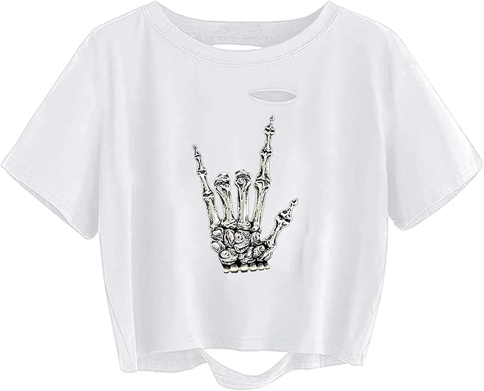 White distressed graphic crop tee for a Harley Quinn outfit