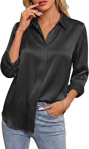 Ivory satin button-down blouse