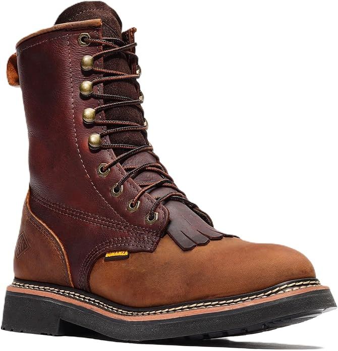 Brown lace-up work boots