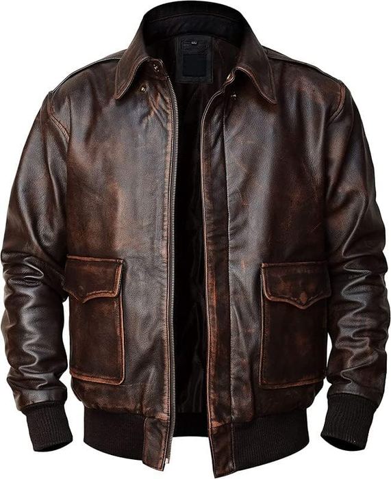 Brown leather bomber jacket, Indiana Jones style