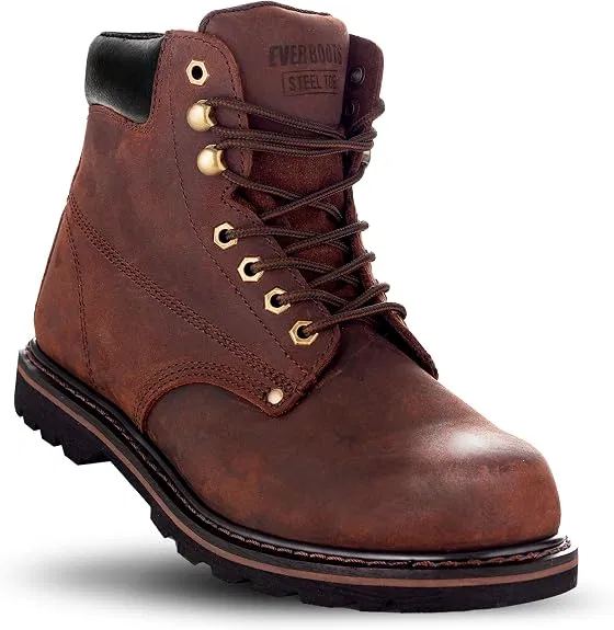 Brown leather work boots