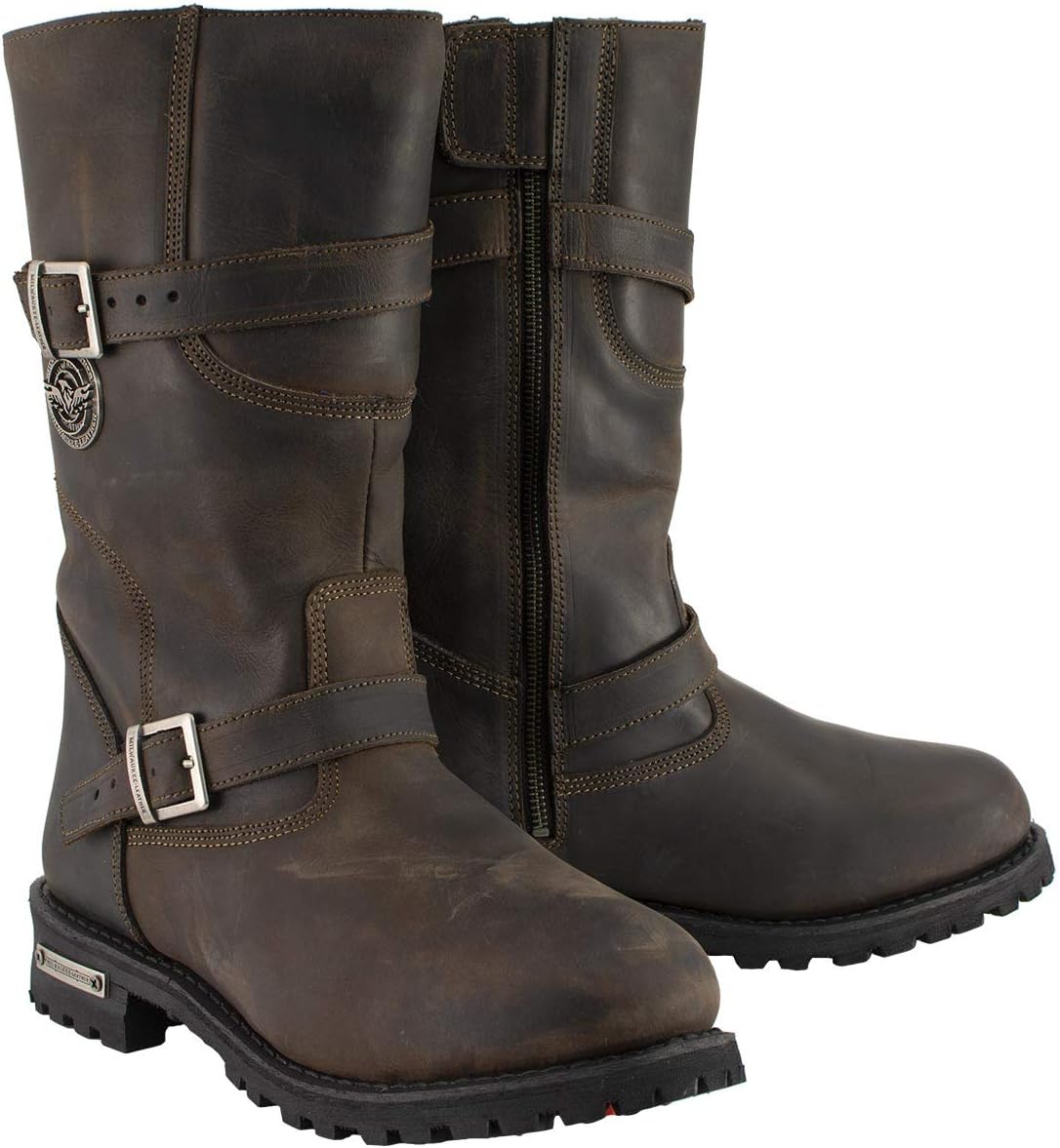 Distressed brown leather boots