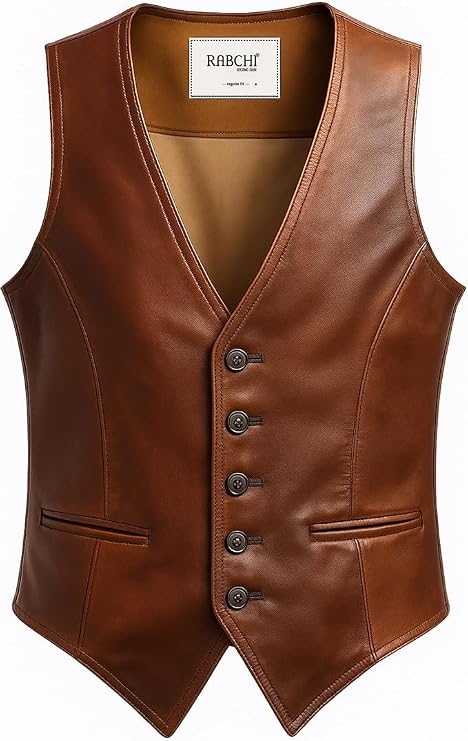 Brown leather sleeveless vest