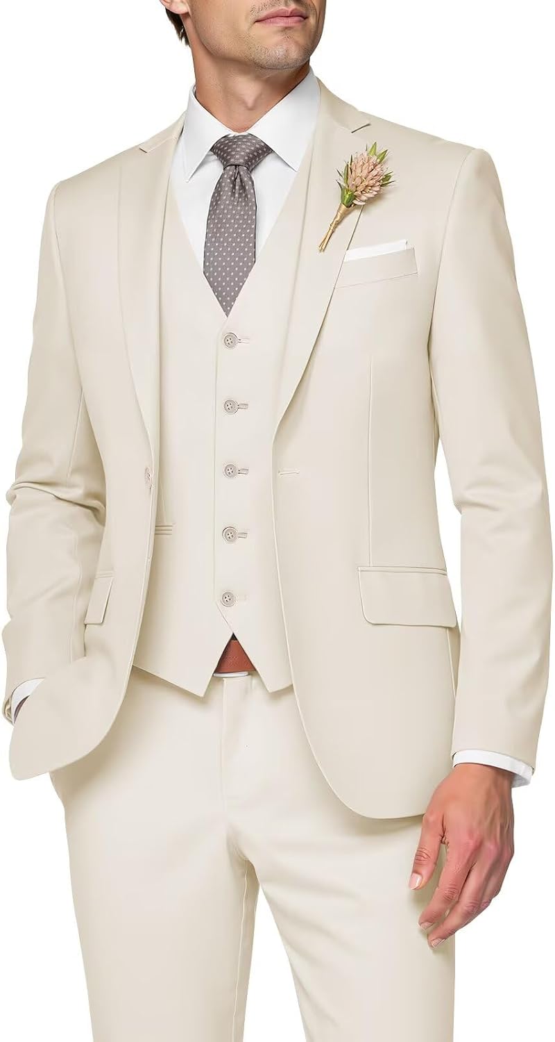 Cream three-piece slim fit suit for a Jay Gatsby outfit