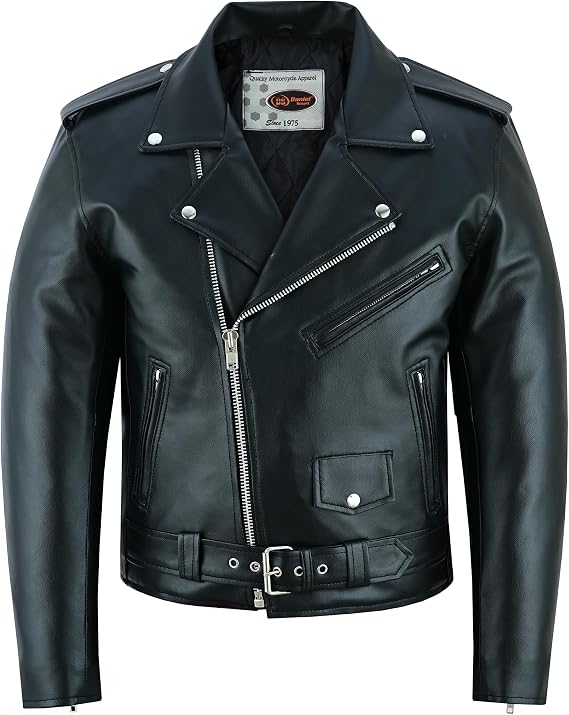 Black faux leather motorcycle jacket for a Jensen Huang inspired outfit