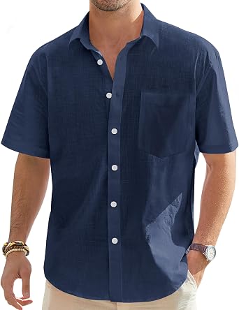 Short sleeve linen button-down shirt