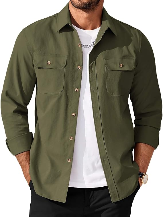Long sleeve button-up shirt jacket, JJ Maybank's signature layer