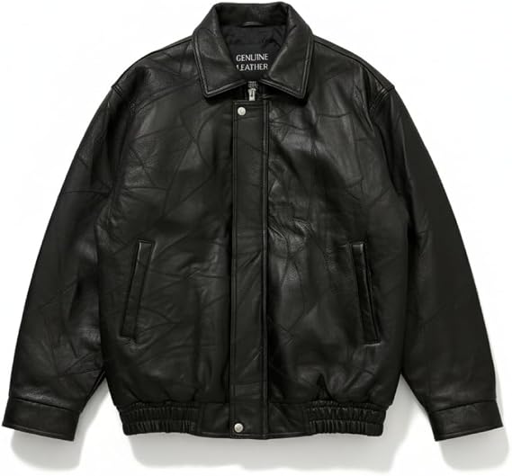 Black leather bomber jacket for a Johnny Cage Mortal Kombat II outfit