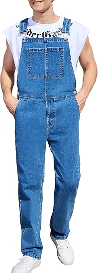 Blue denim overalls