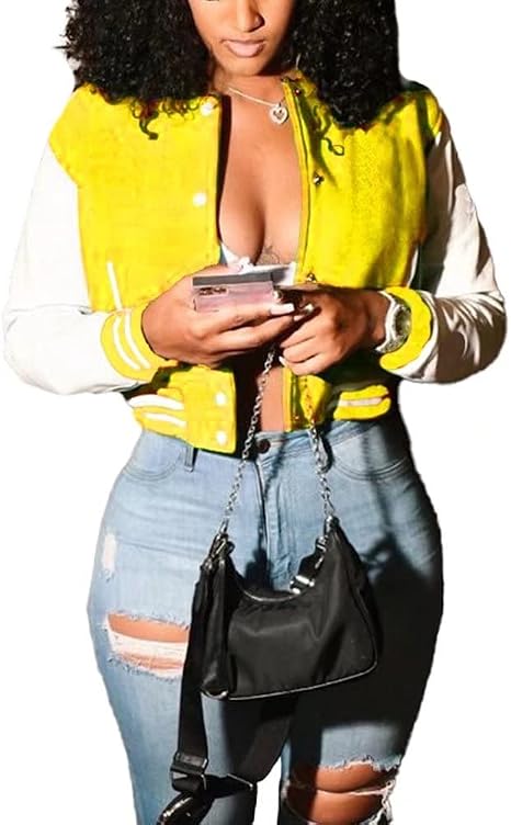 Yellow varsity cropped bomber jacket for a Rumi KPop Demon Hunters outfit