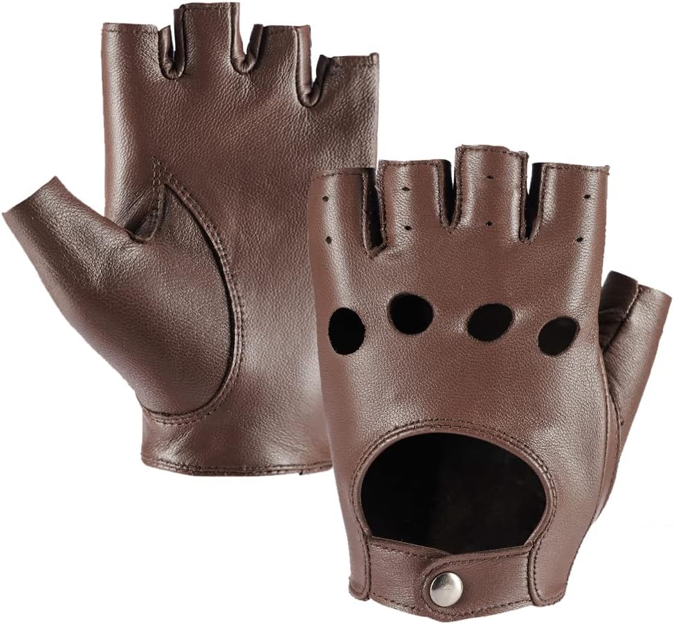 Brown leather fingerless half palm gloves for a Lara Croft outfit