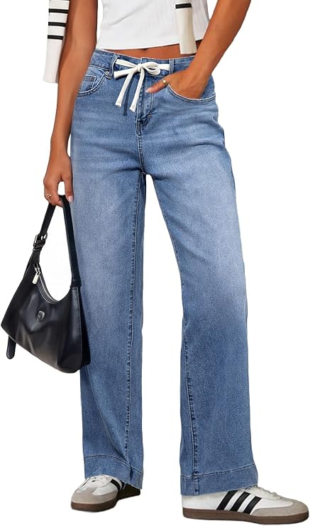 High-waisted straight leg jeans