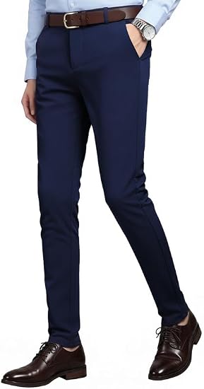 Navy slim fit stretch dress pants for a Michael Saylor inspired outfit