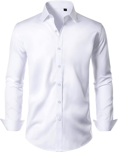 White wrinkle-free stretch dress shirt for a Michael Saylor inspired outfit