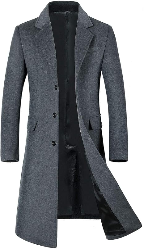 Grey wool blend full length overcoat