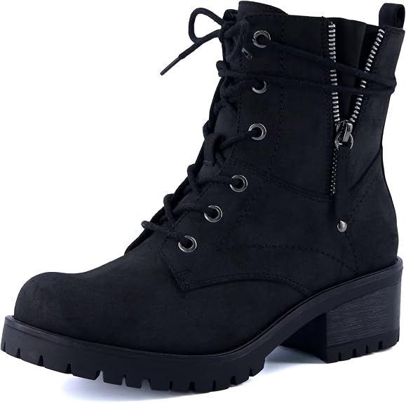 Black lace-up combat boots
