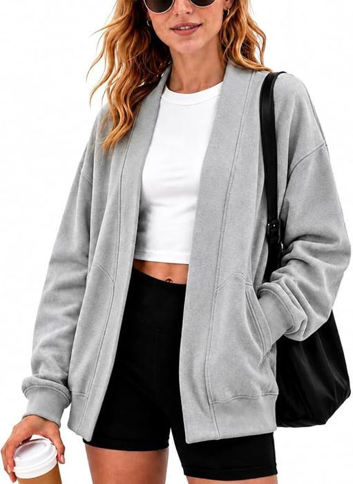 Grey oversized open-front cardigan