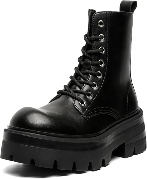 Black leather platform boots