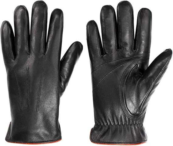 Black leather touchscreen gloves