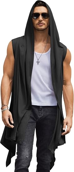Long hooded open front cardigan