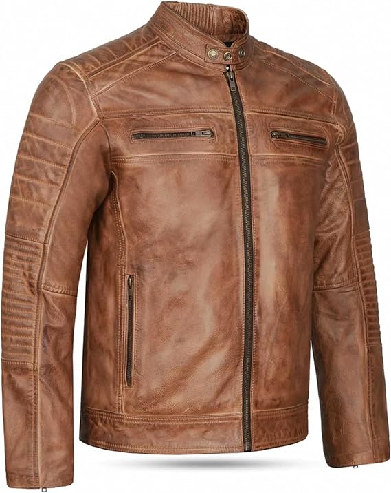 Distressed tan brown leather jacket
