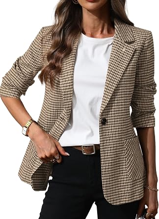 Tailored plaid blazer with embroidered collar