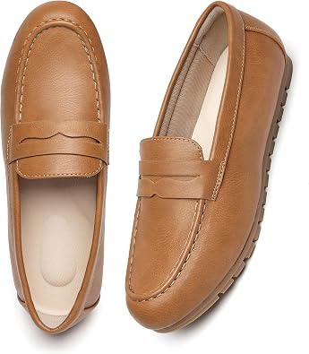 Tan leather penny loafers