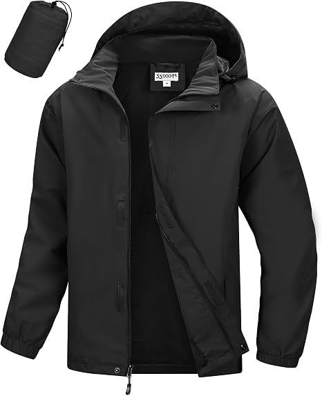 Black packable rain jacket