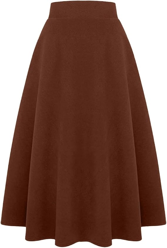 Solid brown A-line wool skirt