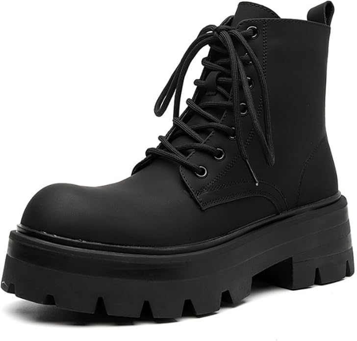 Black leather combat boots