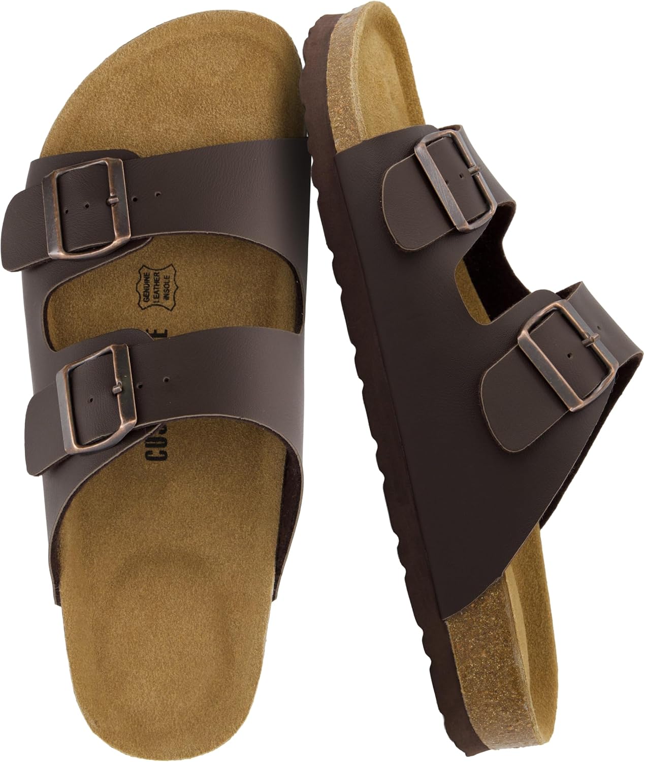 Brown cork footbed buckle sandals for a The Dude Big Lebowski outfit