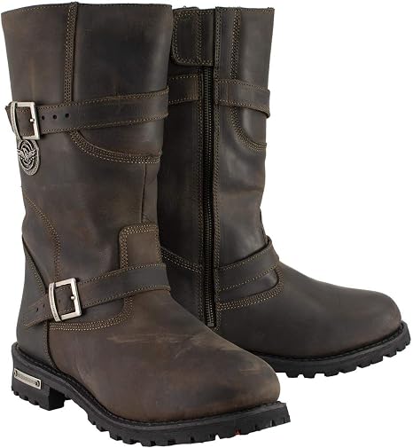 Distressed brown leather boots