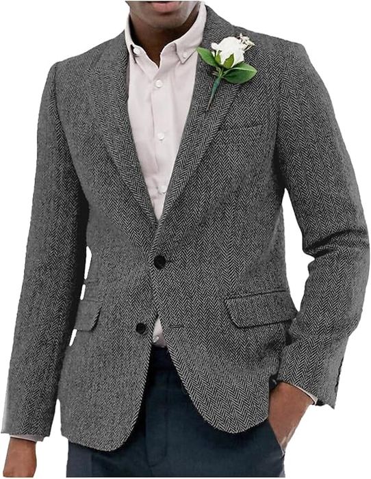 Grey herringbone tweed blazer