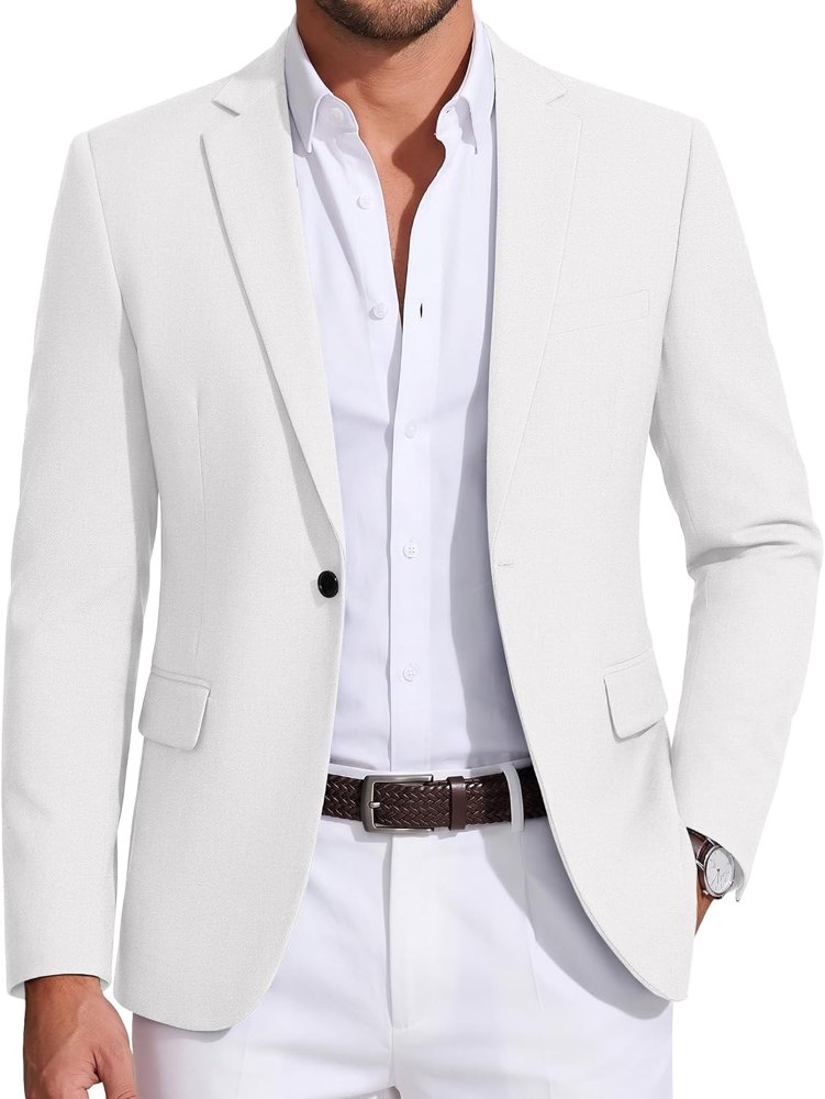 White one-button suit jacket for a Tony Montana Scarface costume