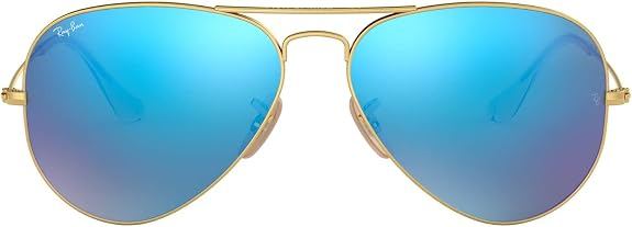 Gold-framed blue mirrored aviator sunglasses