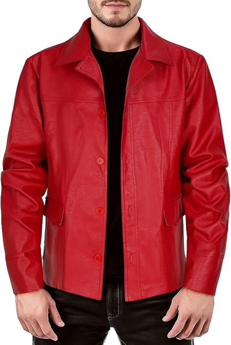 Distressed red leather jacket