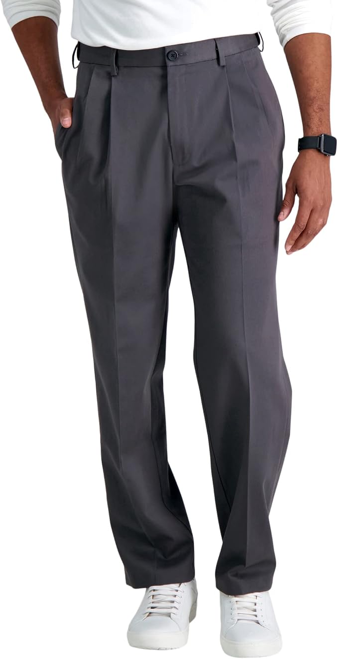 Classic fit khaki pleated pants