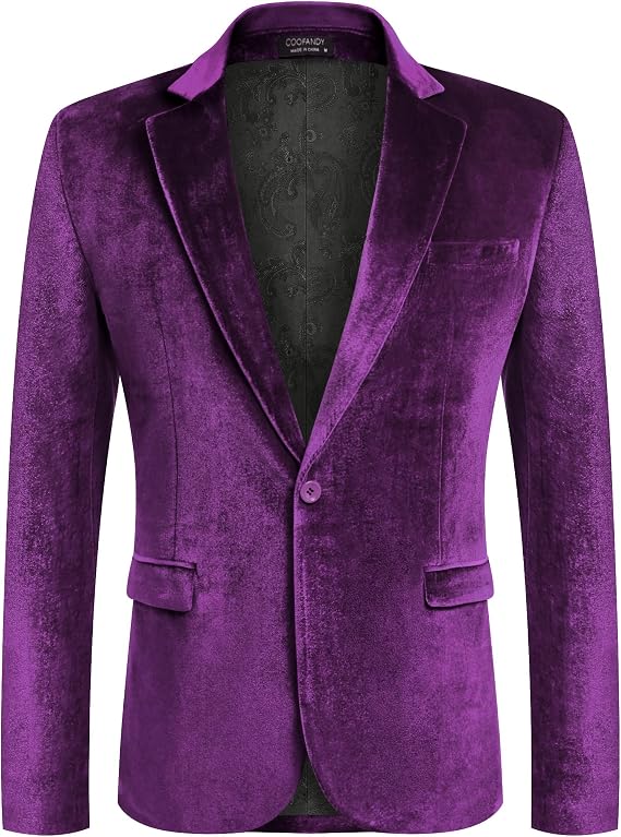 Purple velvet notched lapel blazer