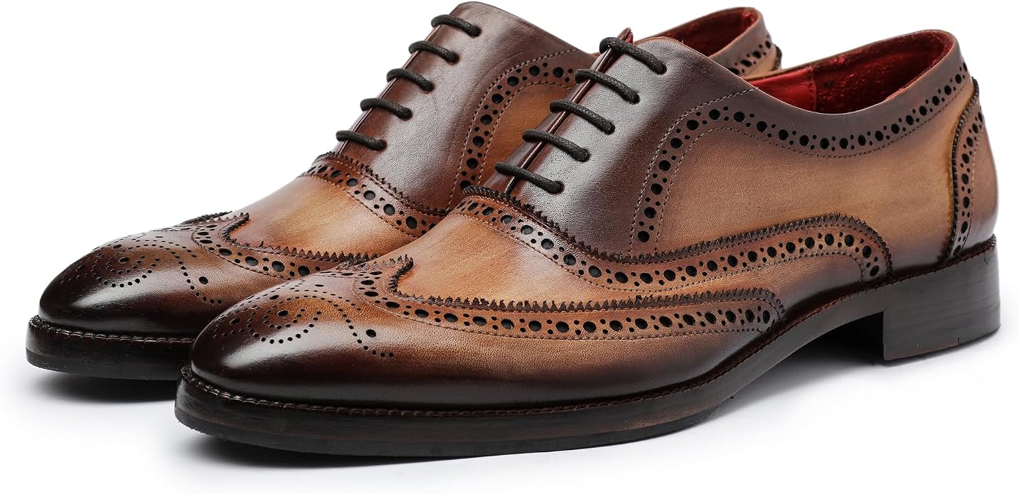 Brown wingtip brogue oxford shoes